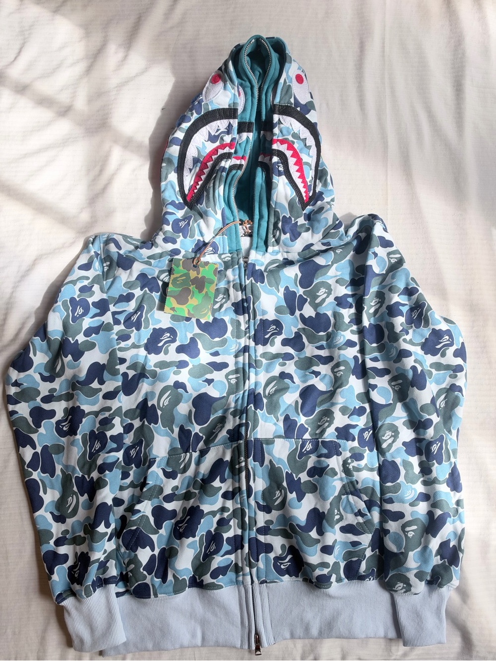 Bape Shark Hoodie Jacket - Light Blue, Navy, Teal Camo